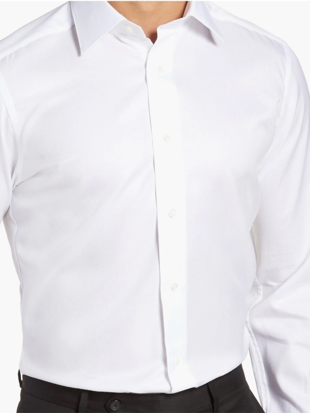 David Donahue Trim Fit French Cuff Textured Tuxedo Shirt - White - 16.5 36/37